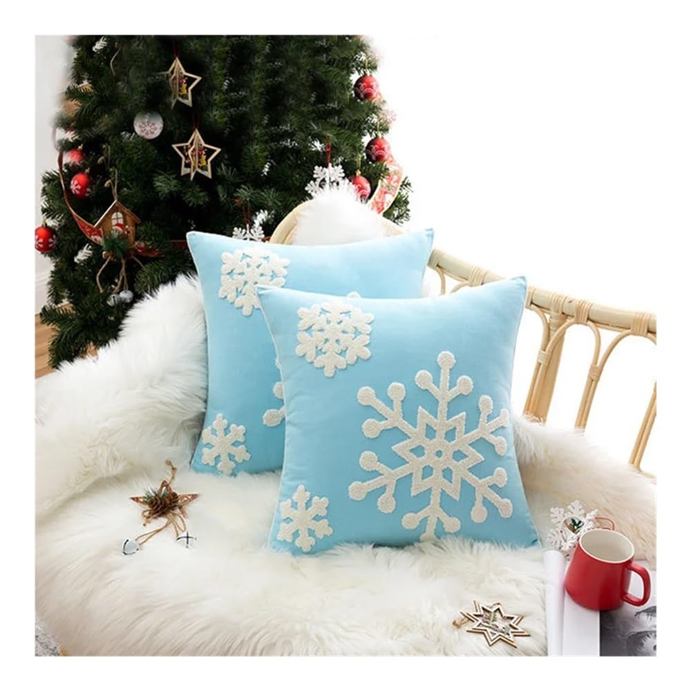 Federa per cuscino con albero di Natale, fiocchi di neve rossi