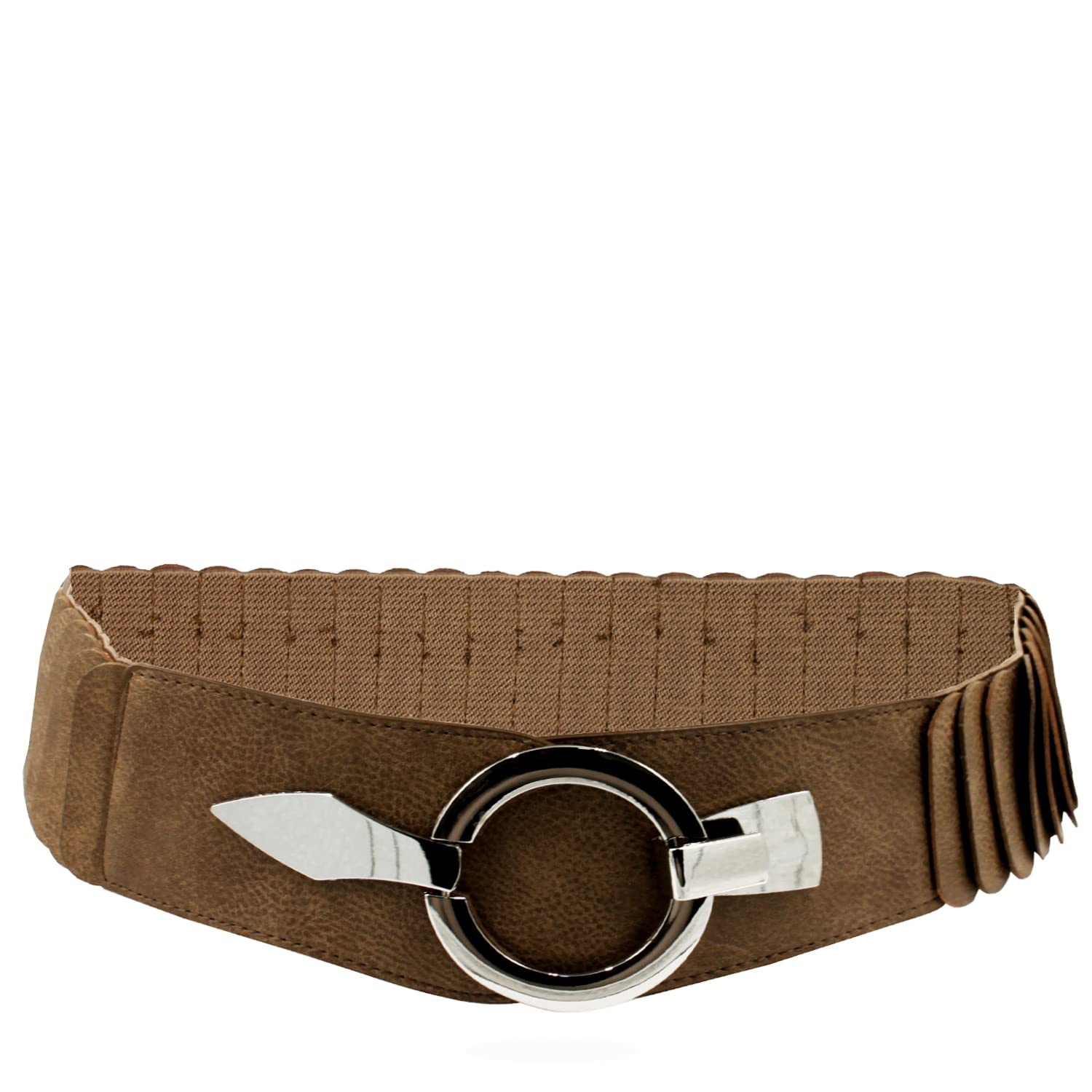 GLAMEXX24 Cintura elastica da donna, larghezza 6 cm, con anello argentato