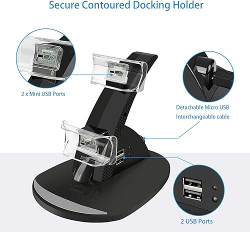 Miniatura 4 de VSEER Cargador de controlador Playstation 3, cargador de consola doble, soporte de estación de carga para Playstation 3 PS3 con indicadores LED,