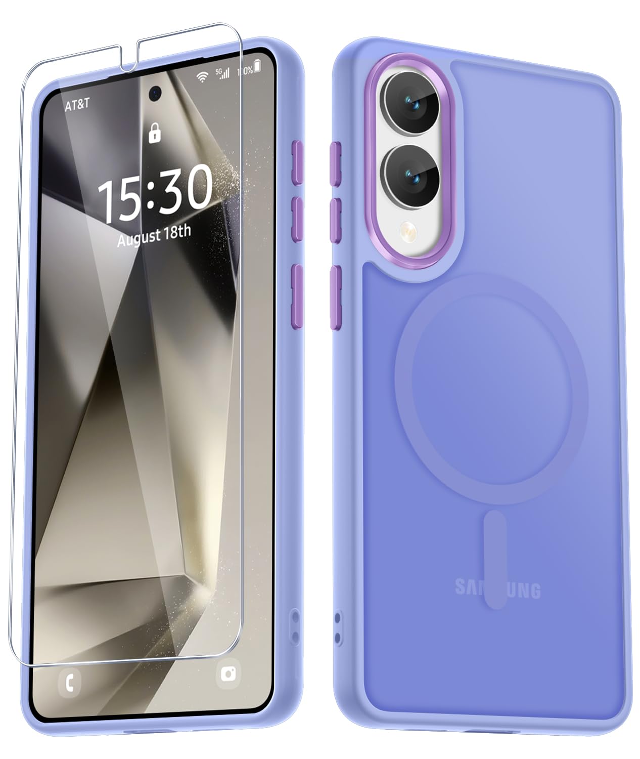 for Samsung Galaxy S25 Edge Case, Matte Magnetic Case, Lavender Purple | Fit for Magsafe, Screen Protector Included, Translucent Frosted Slim Shockproof Protective Phone Cover