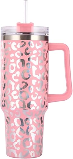 Copo Térmico Grande 1200L de Aço Inoxidável com Alça, Parede Dupla, Tampa com Canudo, Isolamento quente e Frio (Rosa Claro)