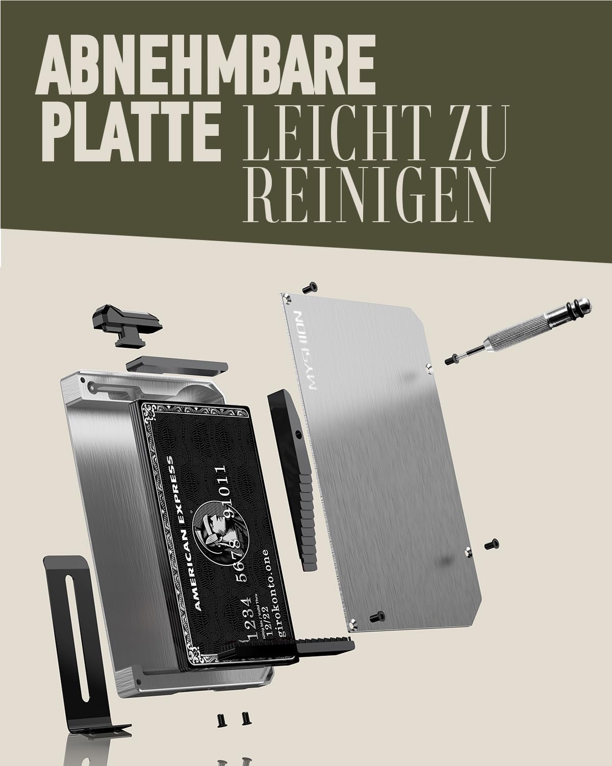 Metall Kartenetui Herren mit Geldklammer, Minimalist Pop-Up Slim Wallet, RFID Schutz, Karten Portemonnaie mit Aufhängeloch, Aluminium Card Holder für 6–8 Karten - Silberweiß