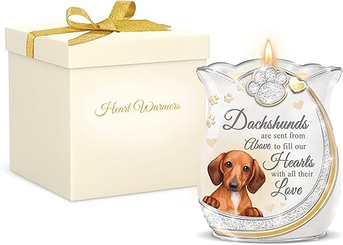 Miniatura 1 de Portavelas de porcelana con detalles de oro de 22 quilates y purpurina con arte de perro salchicha a todo color y viene con una vela de candelita
