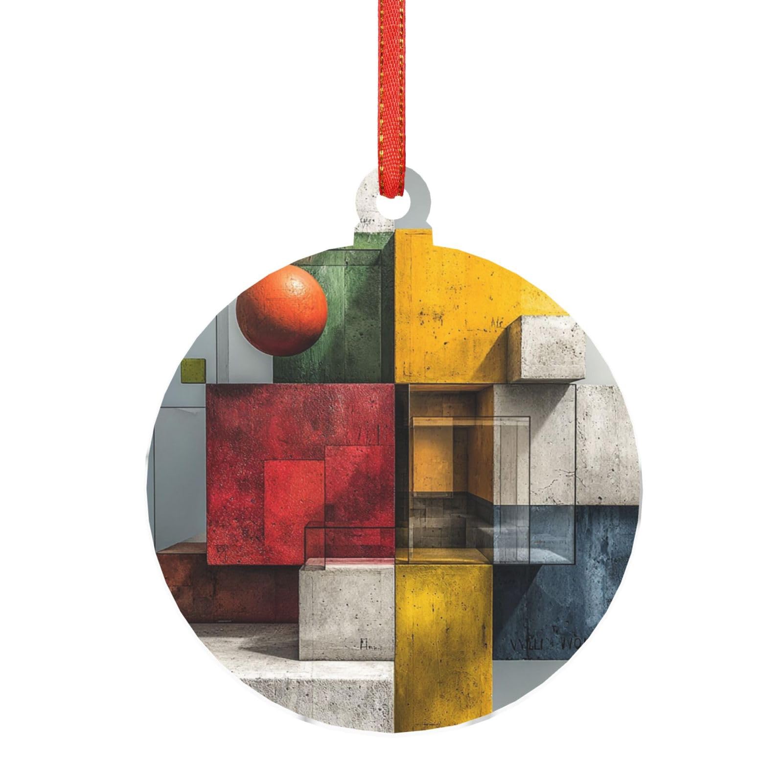 Hjkjkkj Round Shape Acrylic Ornament Christmas Tree Decoration Clear Round Pendant With Red Ribbon Geometry Christmas Ornaments Indoor Outdoor Hanging Acrylic Pendants For Xmas Party Decor