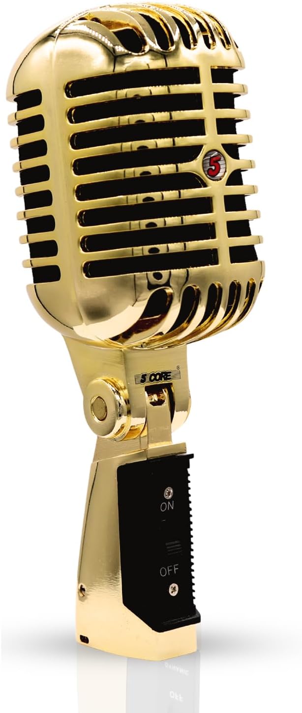 5 CORE Retro Dynamic Vocal Iconic Microphone Vintage Style Classic Cardioid Unidirectional High Sensitivity Universal XLR Mic Stand Compatible for On Stage Studio - Retro Mic (Gold)