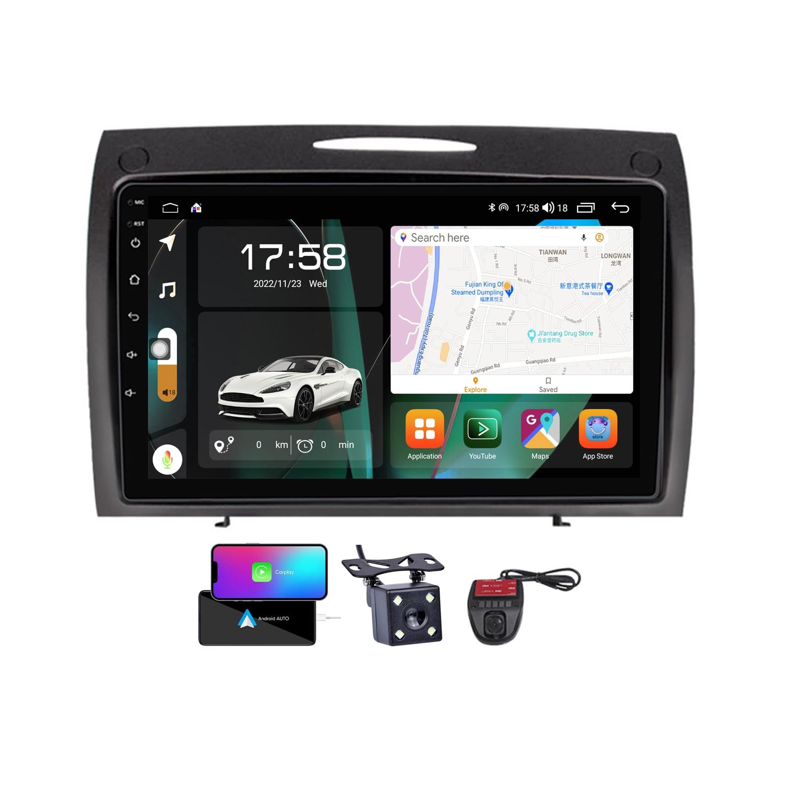 Autoradio Android 13 connecté 4G avec CarPlay sans fil pour Mercedes SLK R171 et caméra de recul