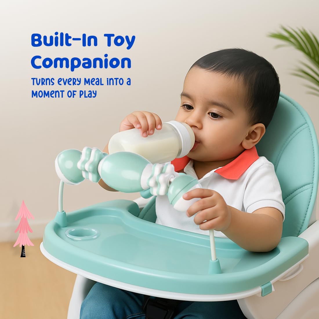 BUMTUM Baby Luxury High Chair 4 in 1 Convertible Folding with Footrest, Convertible to High Chair, Low Chair, & Feeding Seat with Cushion pad - Tan - Image 7 thumbnail