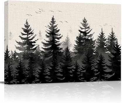 Mist Forest Wall Art for Living Room,Canvas Picture Wall Decor for Bathroom Bedroom,Beige Farmhouse Vintage Nature Scenery Painting Artwork for Office Kitchen Hallway Dining Room Home Decor 12"x16"