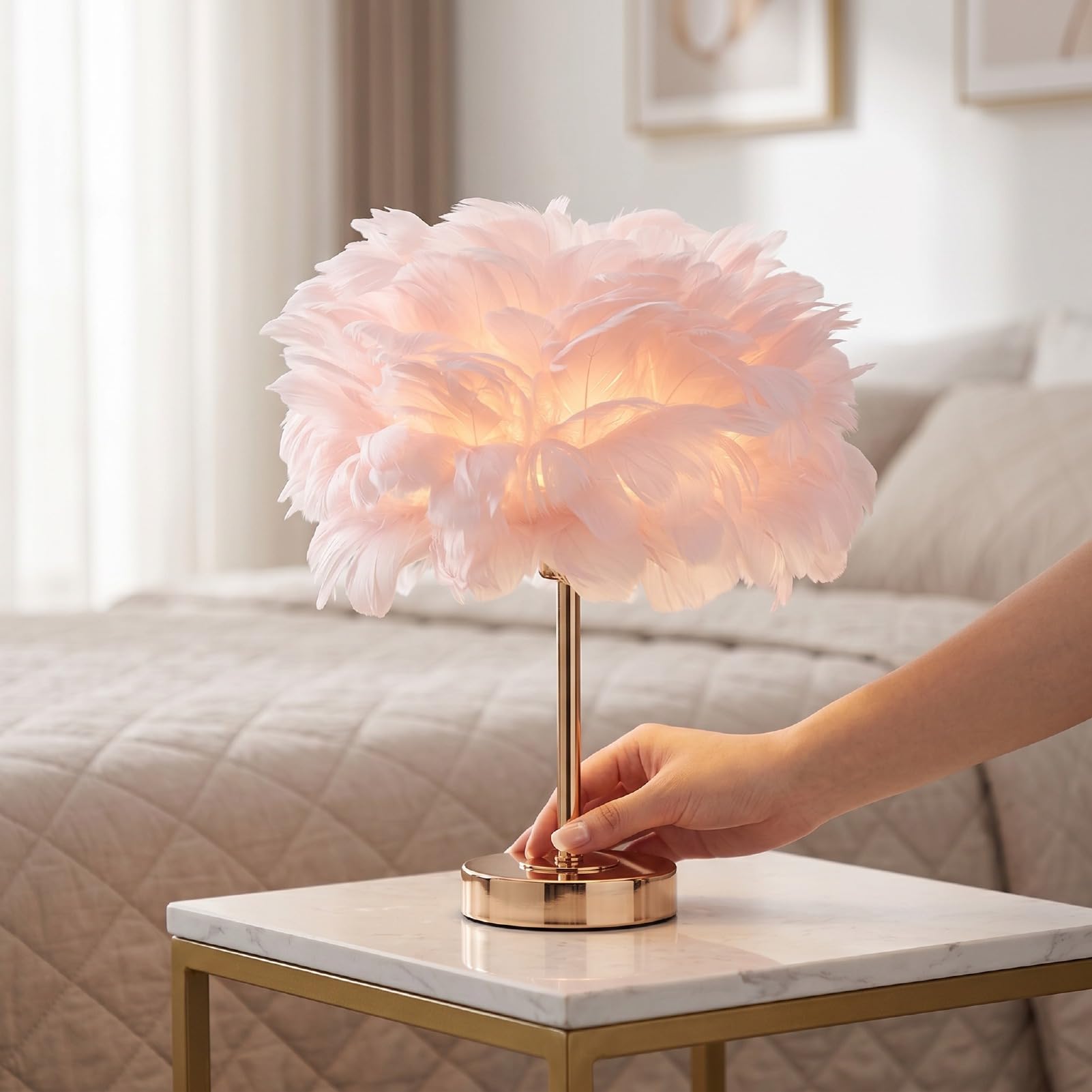 YUYTE Lampada da Tavolo Senza Fili Lampada da Scrivania da Comodino Ricaricabile Tramite USB Controllo Touch a 3 Colori Che Cambia con Batteria da 1800 MAh per Arredamento da Ufficio (PINK)