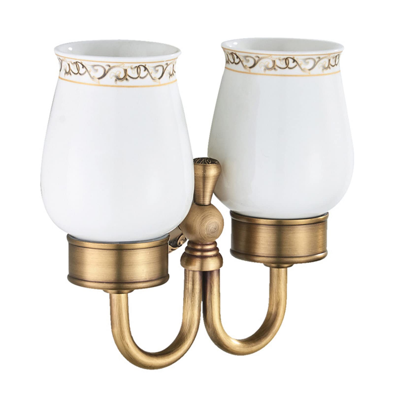 Soporte para Cepillo De Dientes, Cepillo De Dientes De Latón Retro con 2 Tazas De Cerámica, Soporte para Taza De Cepillo De Dientes De Baño Montado En La Pared para Accesorios De Baño