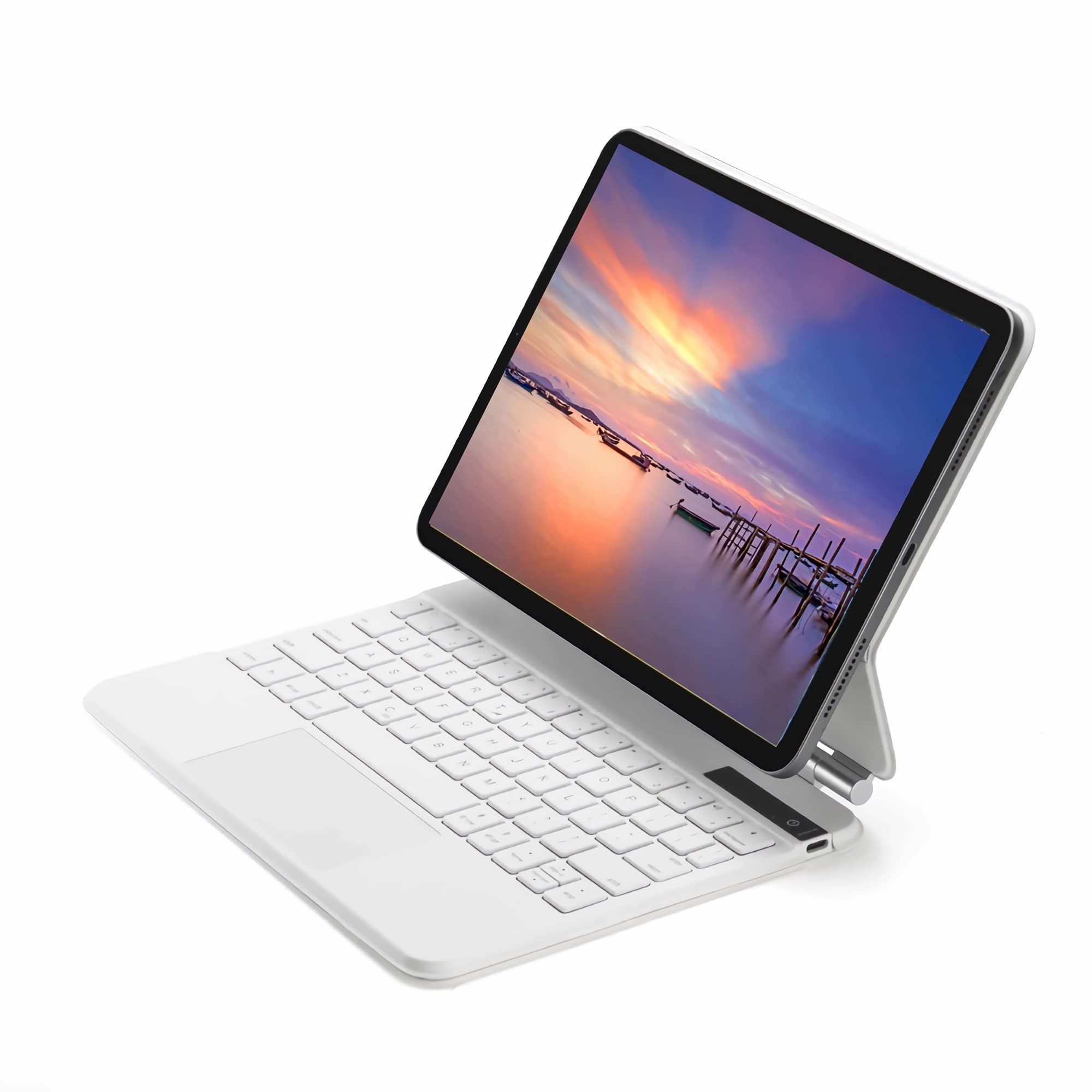 Etui z klawiaturą do iPad Air 5th/4th 2020/2022 Generation 10,9 cala, Floating Magnetic Design, Multi-Touch Trackpad,Wielofunkcyjna klawiatura, pokrowiec PU z klawiaturą,White