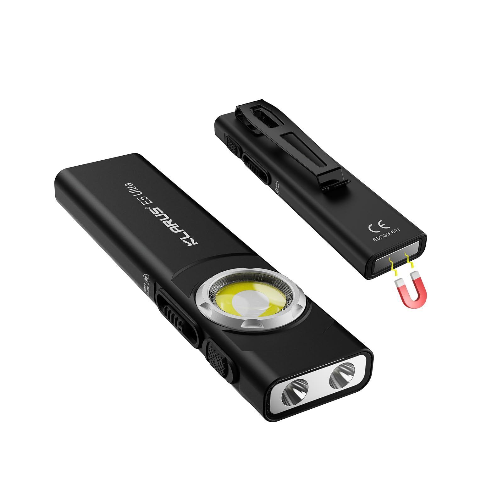 klarus E5 Ultra Pocket Flashlight: 850 Lumens EDC Flash Light Ultra-Thin, USB Rechargeable with Magnetic Tail & Clip, Bright Small Light for Hiking Camping - Green