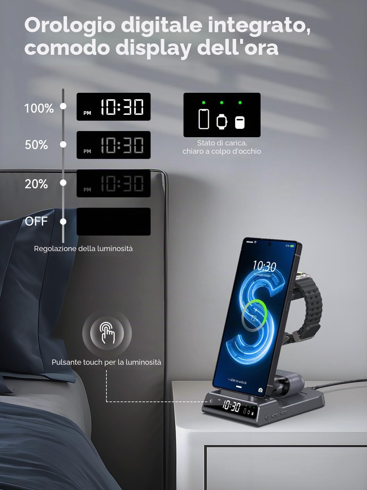 Stazione di ricarica wireless 3 in 1 per Samsung Galaxy S23 Ultra, supporto di ricarica compatibile con iPhone 14 Pro Max/Z Fold 4, caricabatterie per orologio per Galaxy Watch 5 Pro/4/3, Buds/Air-Pod