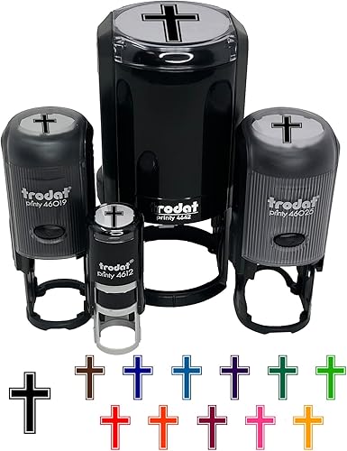 Cross with Outline - Sello de goma autoentintado cristiano para sellar tinta, planificadores de manualidades, 1 pulgada de tamaño mediano, tinta