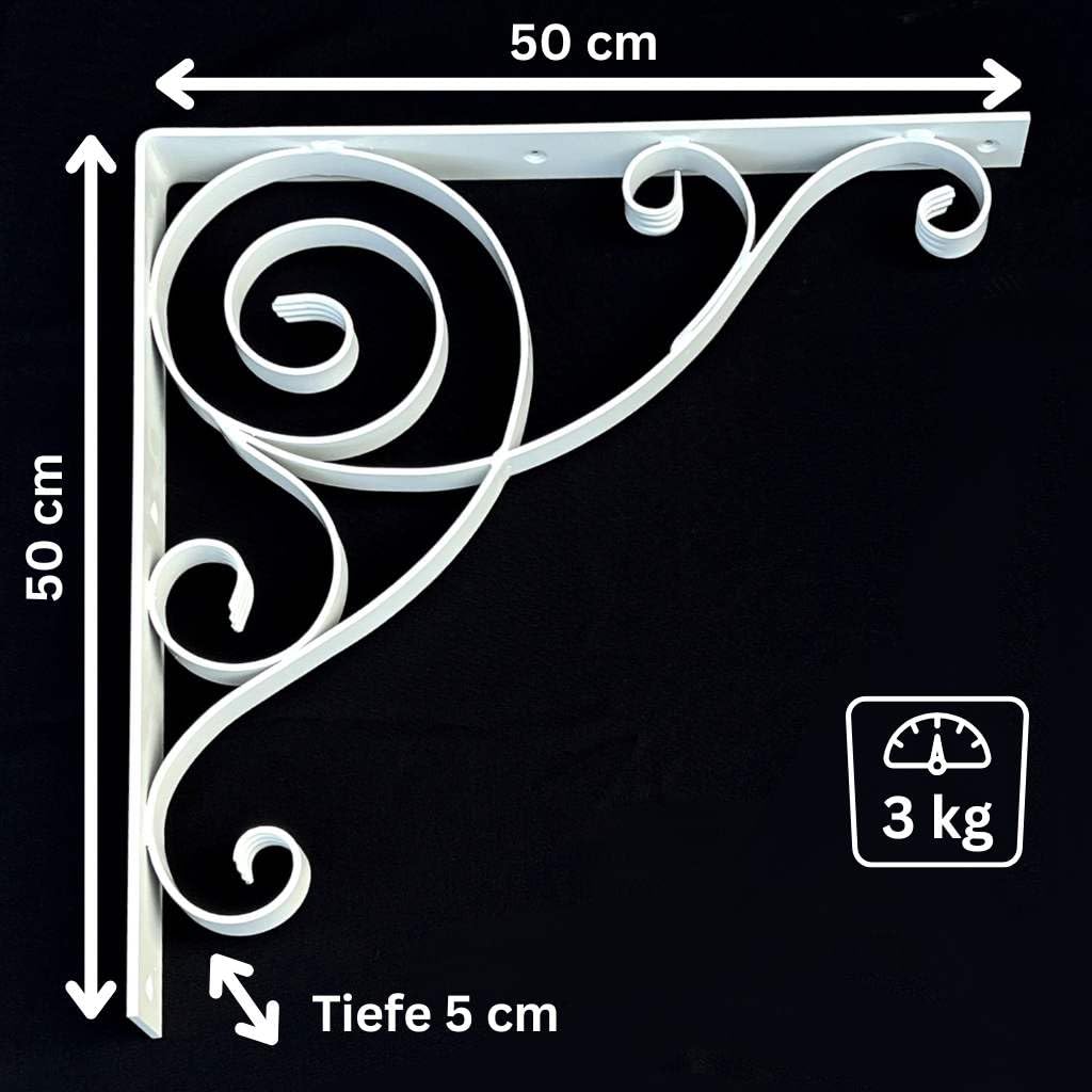 DanDiBo Consola de 50 x 50 cm, bandas para la cabeza de hierro forjado, metal blanco, conector angular, consola de pared, soporte para estanterías