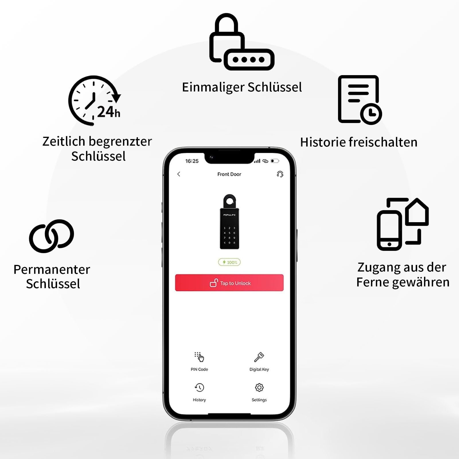Populife WiFi-Schlüsseltresor mit Gateway, IP66 Wasserdicht, Fernsteuerung, Wandmontierung