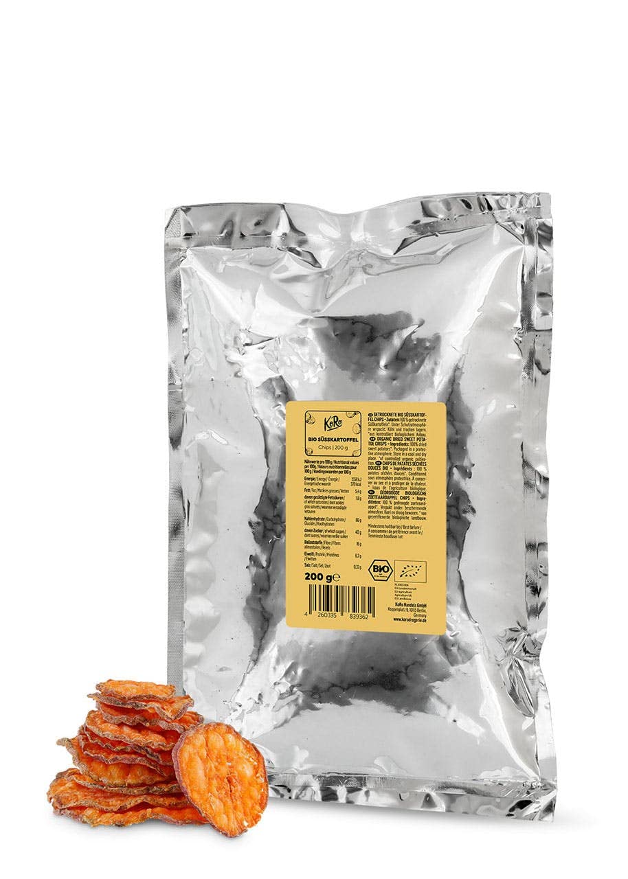 KoRo - Bio Süßkartoffelchips ohne Zusatz von Öl und Salz 200 g - Aus 100% Süßkartoffeln - Knusprige Scheiben - Ohne Zusätze