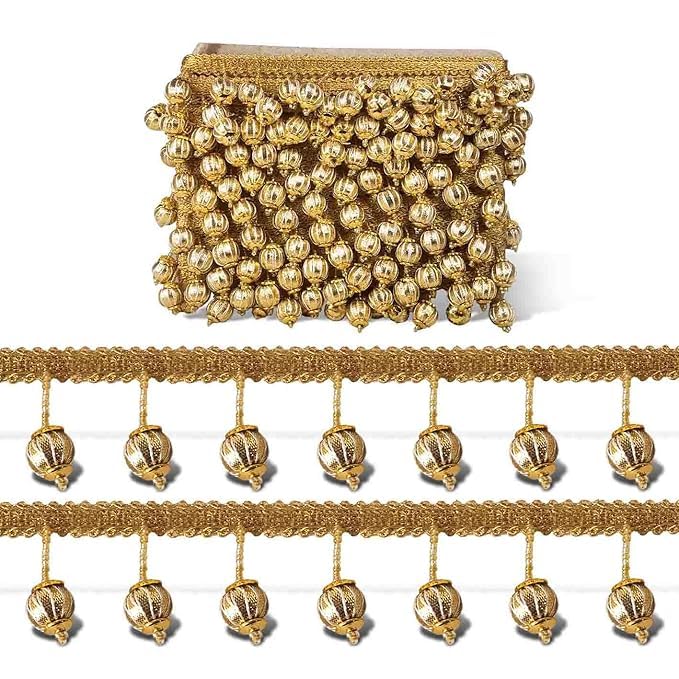 M S ZARIWALA Golden GOTA Ball Melon Beading Latkan Gota Trim Lace Border for Saree, Suit, Dupatta, Lehenga, Blouse, Dress Designing, Embellishment, Outlining, Craftworks & Decoration (3 Meters)-image-42