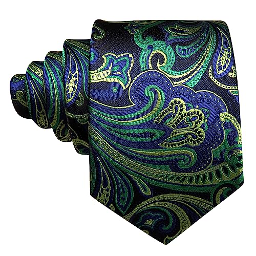 Image of Barry.Wang Paisley Tie Fashion Set Hanky Cufflinks Neckties for Men Woven Silk