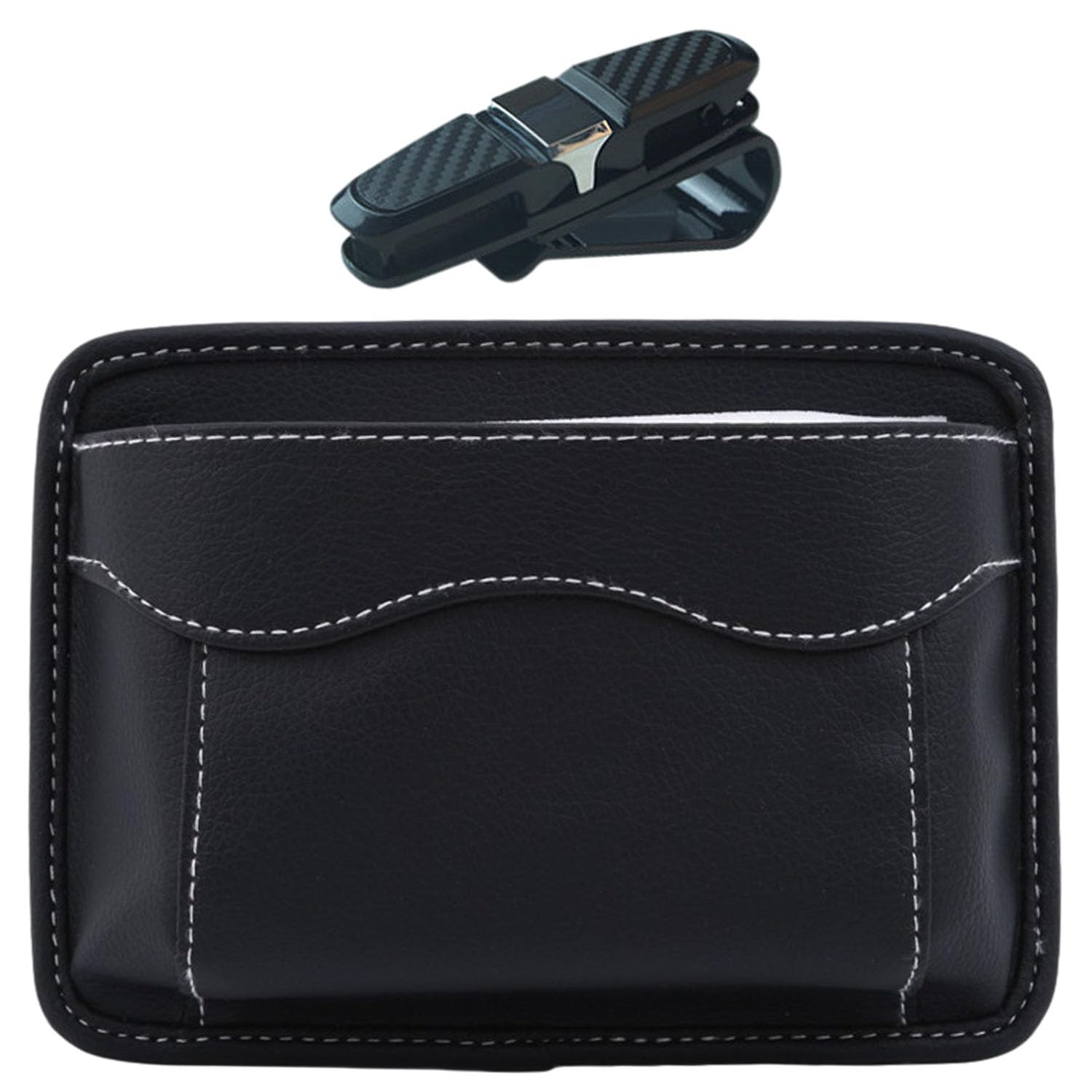 Organiseur Latéral De Siège Auto En Cuir + Clip à Lunettes - Sac De Rangement Avec Adhésif - Noir