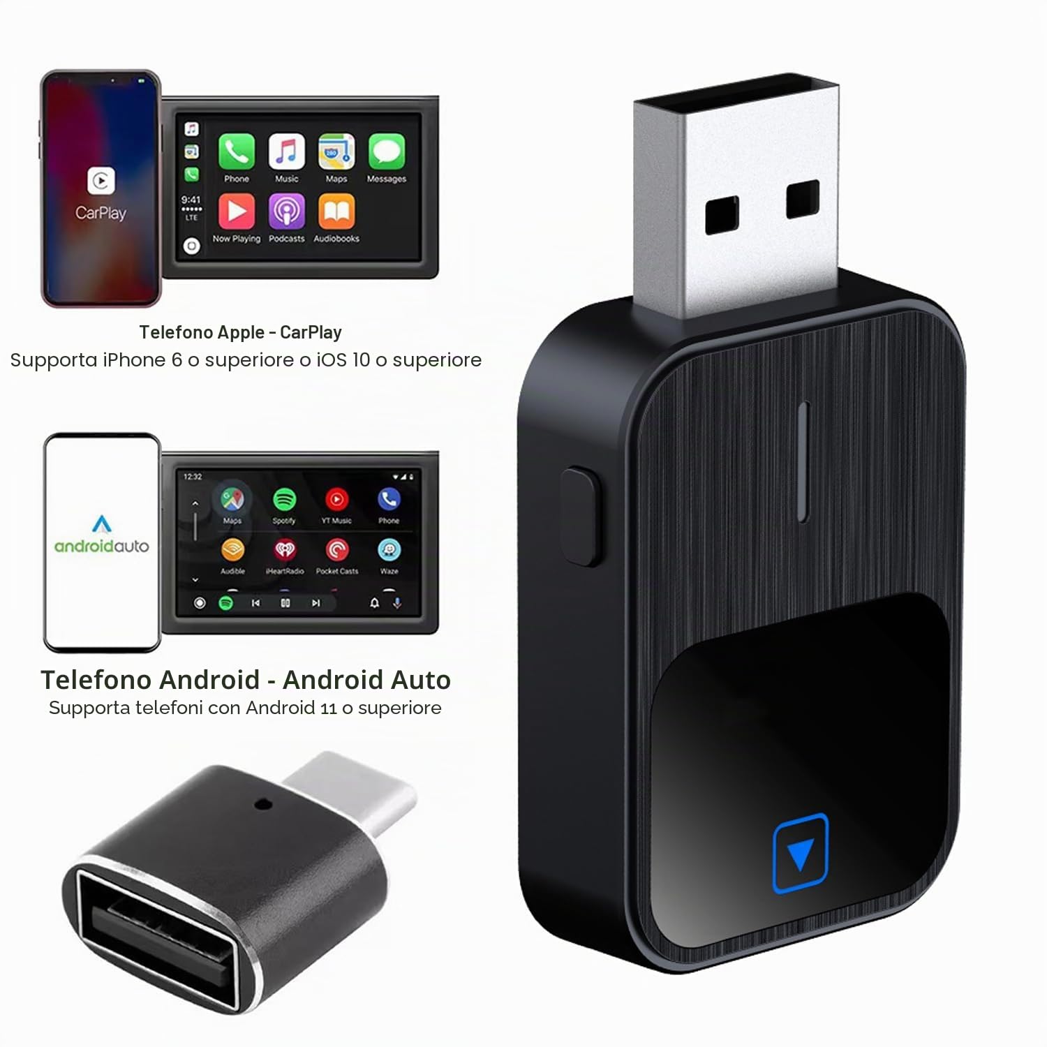 CarPlay Wireless Adapter 2025 Upgrade CarPlay Dongle,Adapter 2 in 1 CarPlay & Android Auto Converts Wired to Wireless per iPhone, Plug and Play Adapter Compatible with iPhone iOS 10+/Android11+