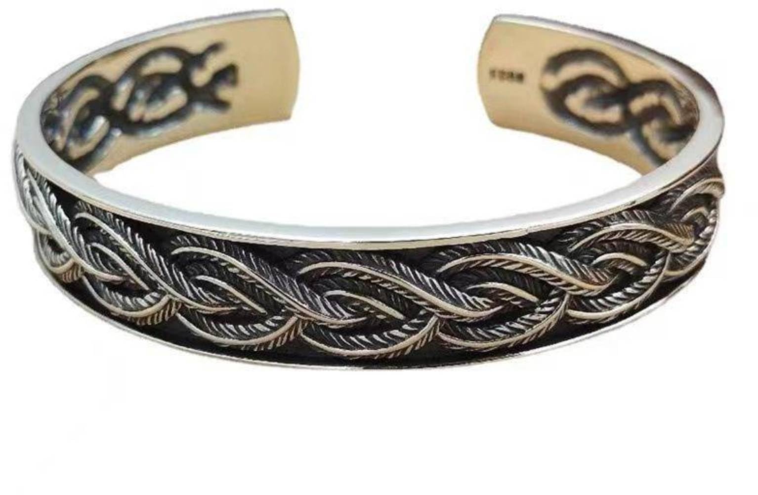 Armreif S925 Sterling Silber Männer und Frauen Paare Personalisierte Retro Flow Feder Offenes Armband Mode Menschen mit gewundenem Muster