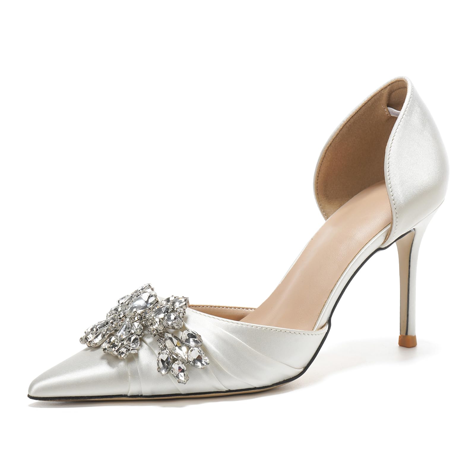 Scarpe da Sposa con Tacco a Spillo in Raso Decorazioni con Cristalli e Suola Antiscivolo in Gomma,Modèle HD116