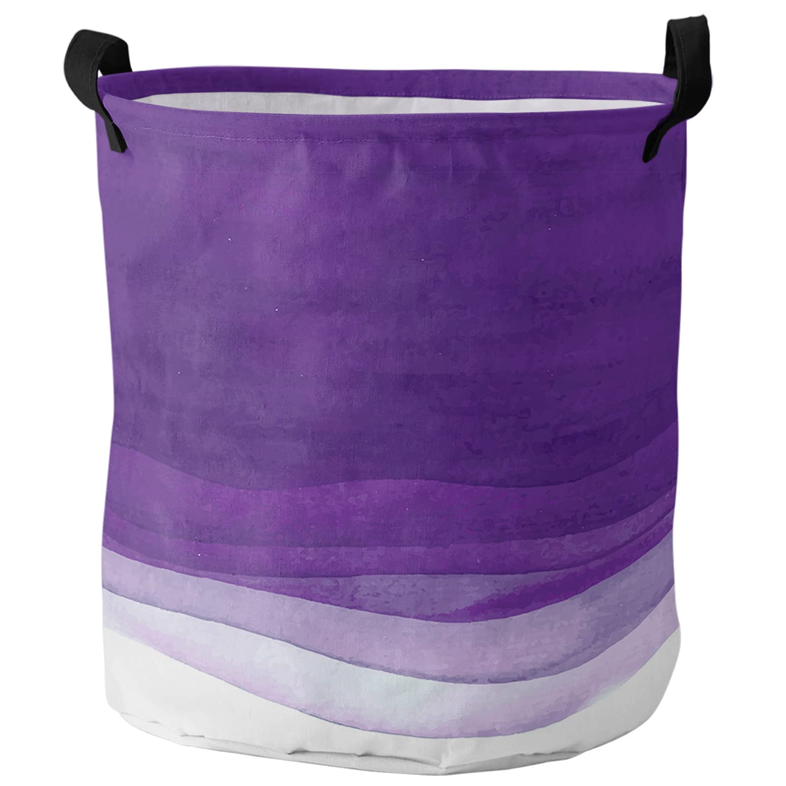 Waterproof Oxford Cloth Laundry Baskets - Foldable Laundry Hamper with Handles Abstract Watercolor Water Waves Purple Ombre Storage Basket for Bedroom Dorm Laundry 16.5x17 Inch