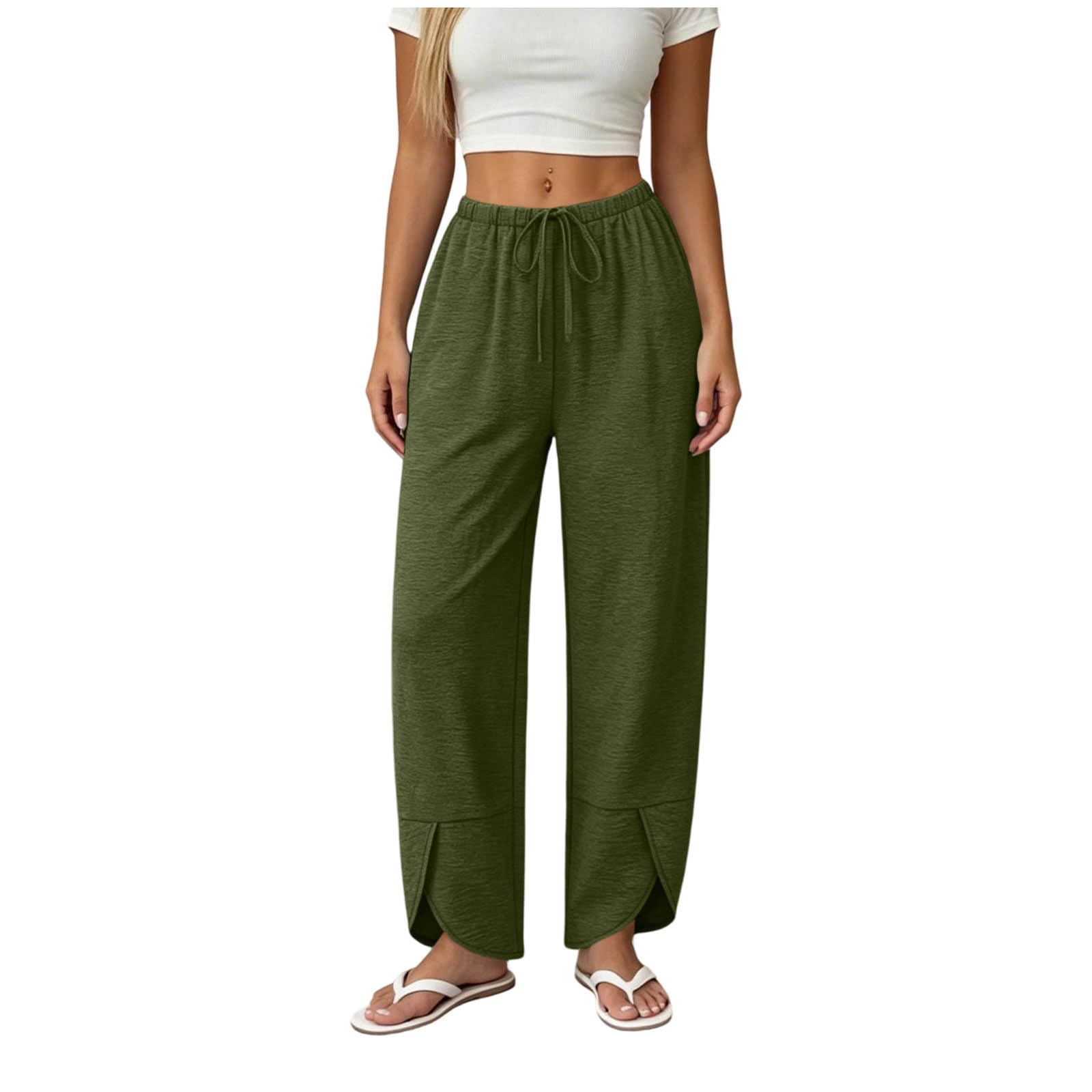 Générique Pantalon Bouffant pour Femme avec Cordon Et Poches Latérales - Pantalon D'Été en Tissu Style Lin, Idéal comme Pantalons De Loisir pour Les Vacances Et Le Quotidien.