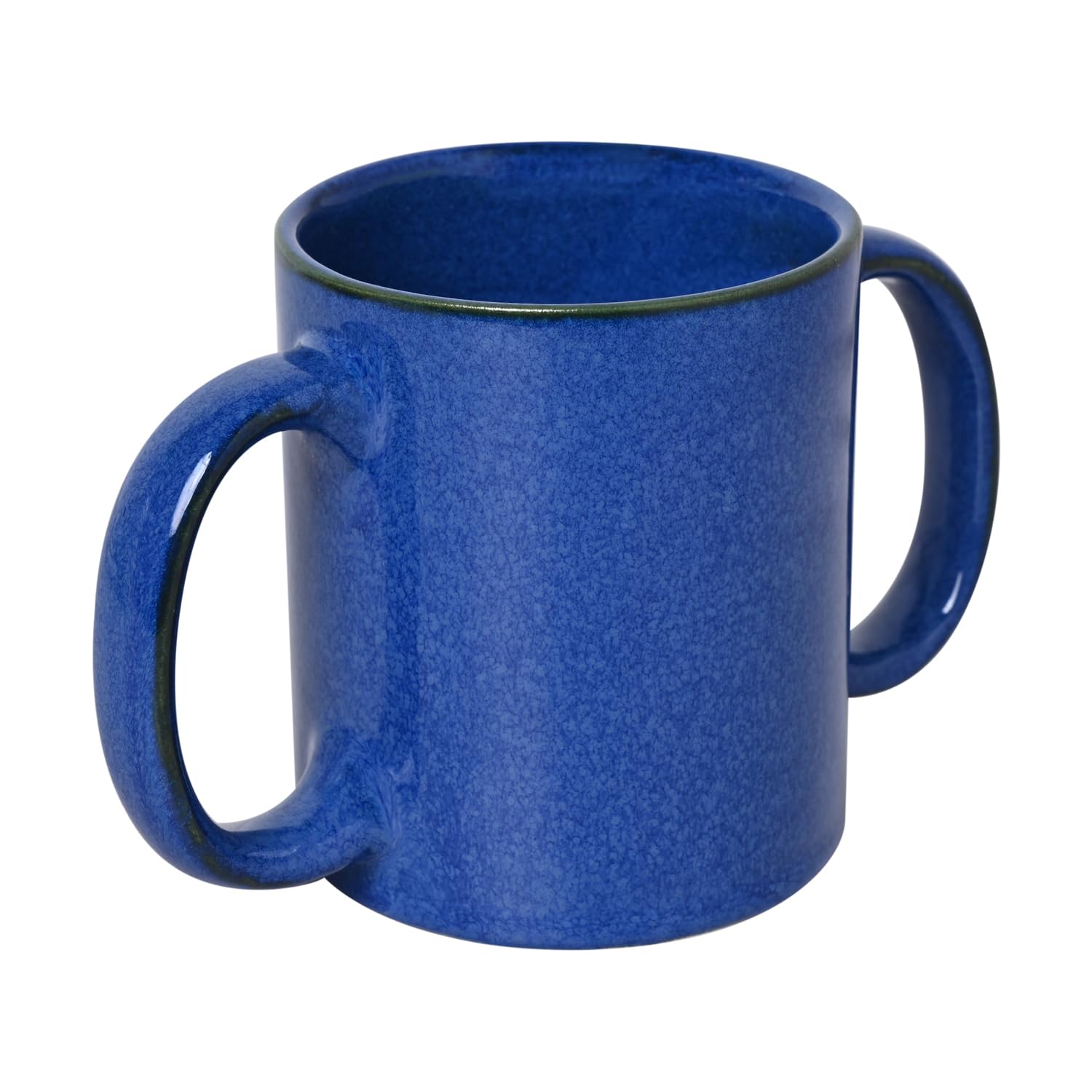 ANCIENTIMPEX Taza de doble asa (taza de doble agarre) para ayudar a los temblores, apta para microondas, capacidad de 350 ml (azul elegante)