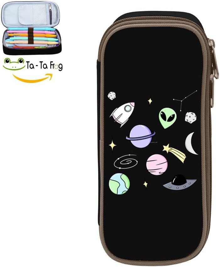 Space Aesthetic Pen Case - Canvas Pencil Bag Large Capacity Stationary Box Double Zipper For Children-Black