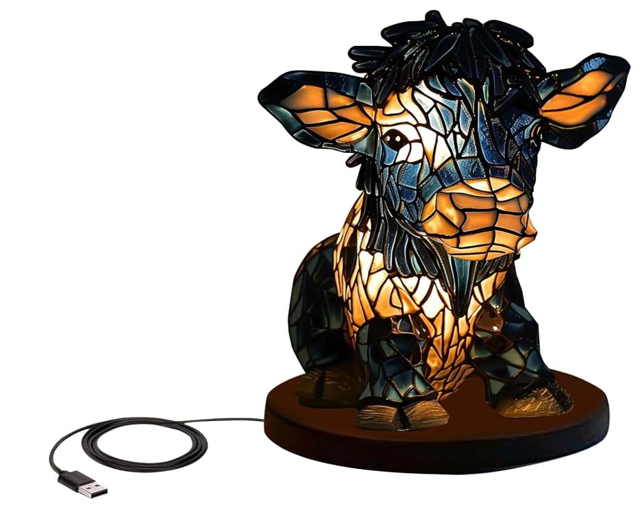Christmas Leg Lamp Glass USB Cow Table Lamp Bedside Energy Saving Portable Farm Cow USB Small Bedside Table Lamp LED Desk Night Light Living Room Bedroom Home Desk Decoration Lamp (One Size)