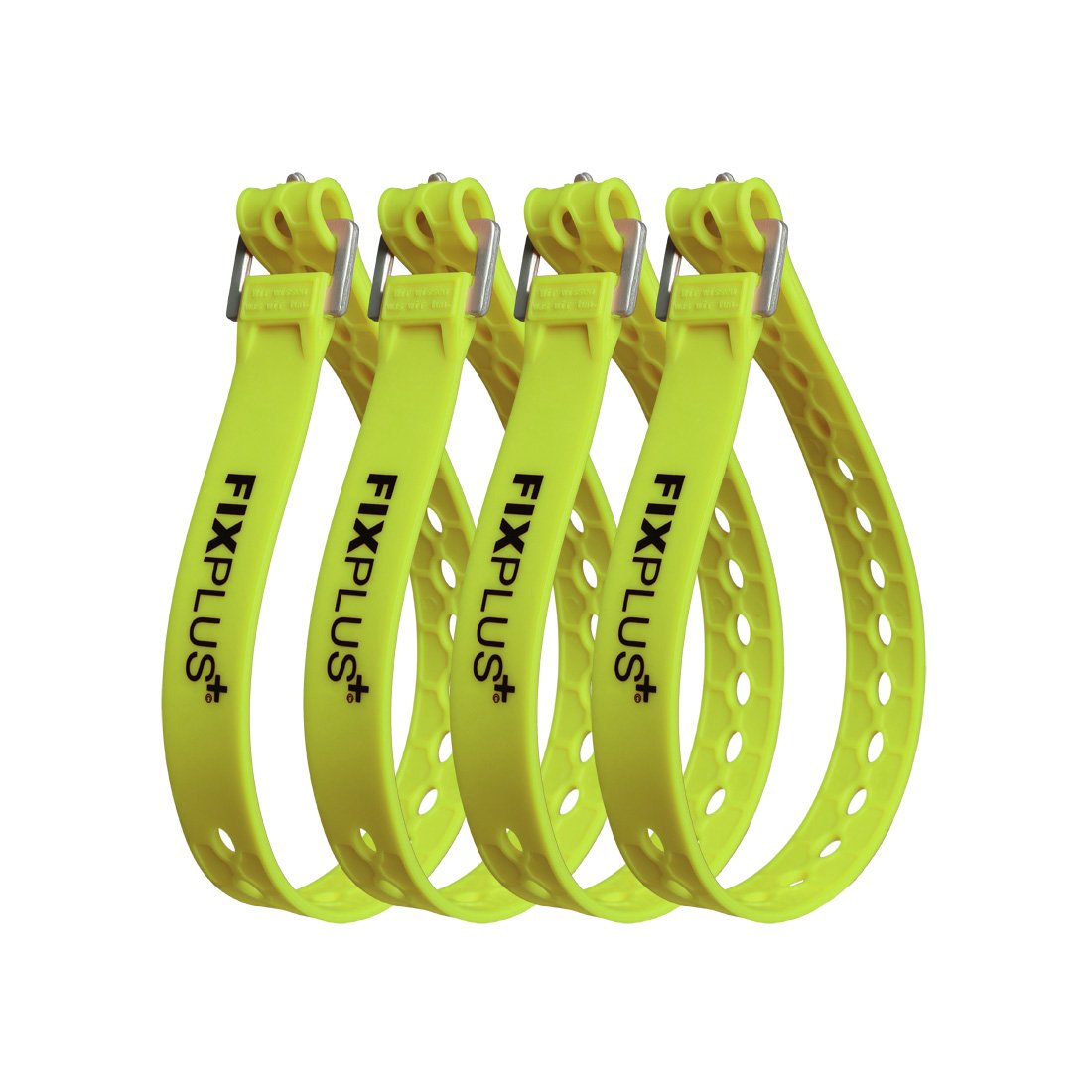 Fixplus Strap 4-pack - Lashing strap Per assicurare, fissare, impacchettare e legare, in plastica speciale con fibbia in alluminio 46cm x 2.4cm (giallo)