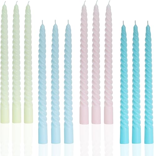 MAITREYA Velas cónicas en espiral, velas trenzadas hechas a mano, juego de 4 para decoración, bodas, fiestas, iglesias, velas sin goteo, 7.5