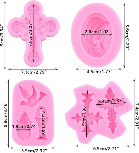 Miniatura 3 de RFGHAC Moldes de silicona para decoración de tartas de bautizo moldes de silicona para cruz para cáliz paloma de la paz fondant para bautizo fiesta