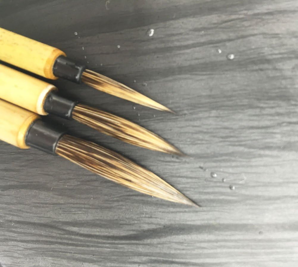 Easyou Hu Brush Scriptliner Brush for Traditional Chinese Elaborate-Style Painting (Gongbi) and Outlining Inking the Lines White Hare Hair LMS 3pcs/Pack