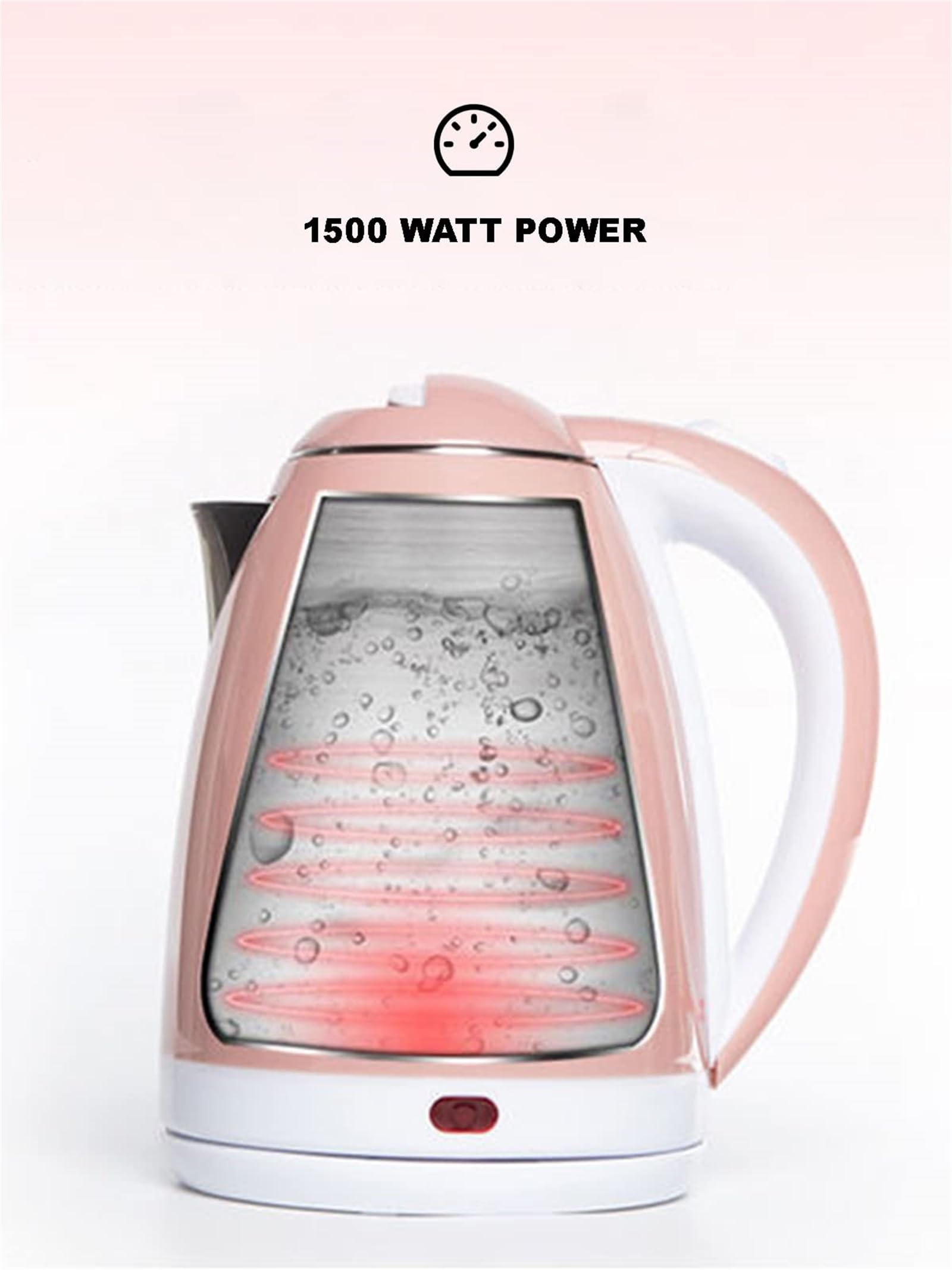 Hervidor eléctrico inalámbrico de acero inoxidable cepillado de 2 L, silencioso y rápido, 1500 W, mango antiquemaduras, boquilla de vertido perfecta, color rosa