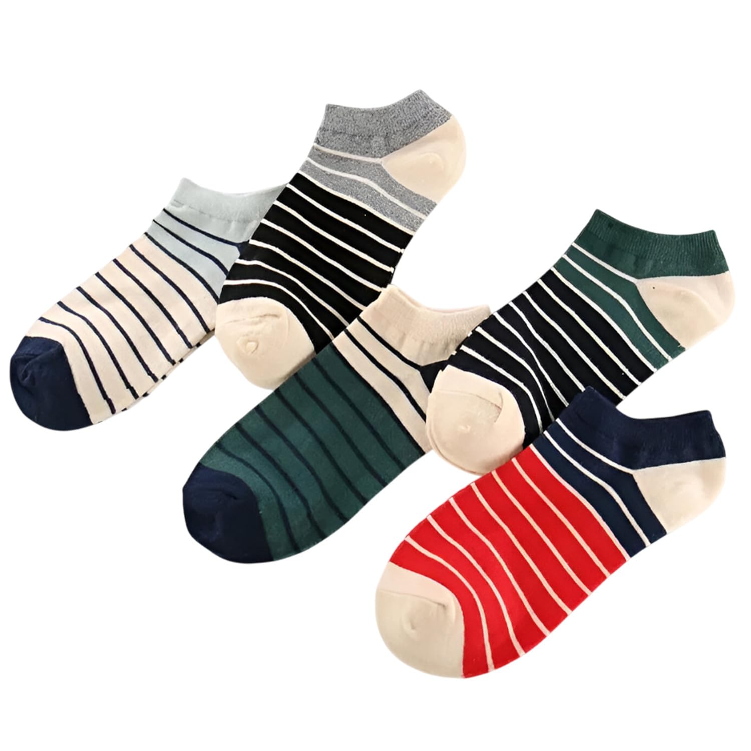 Men’s Striped Ankle Socks, Low Cut Socks, Breathable Cotton Blend Casual Short Socks for Gym & Running, Non-Slip Sport Sneaker Socks 5-Pair Pack (Multicolor)-image-5
