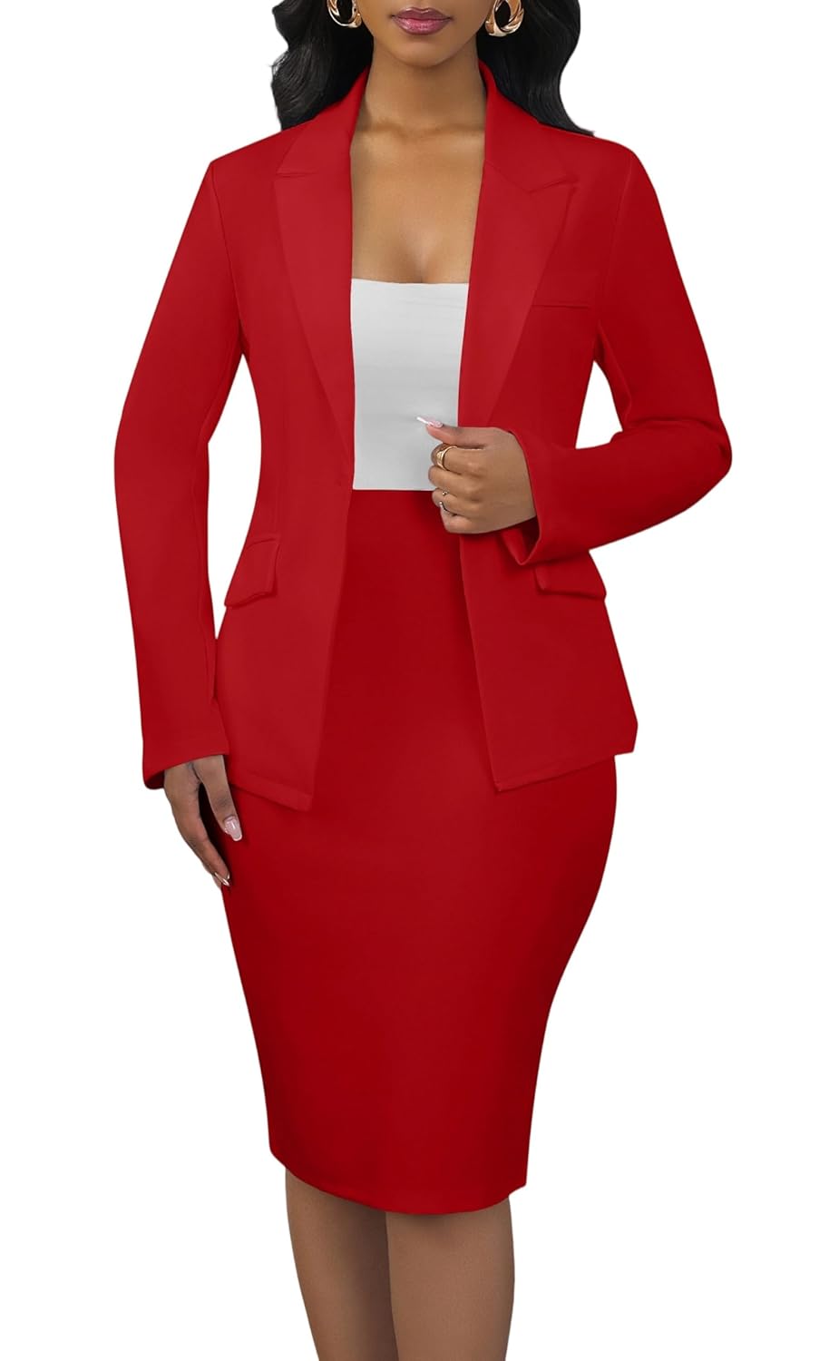 Women 2 Piece Skirt Suit Set Business Professional Blazer Dress Jacket and Pencil Skirts Sets