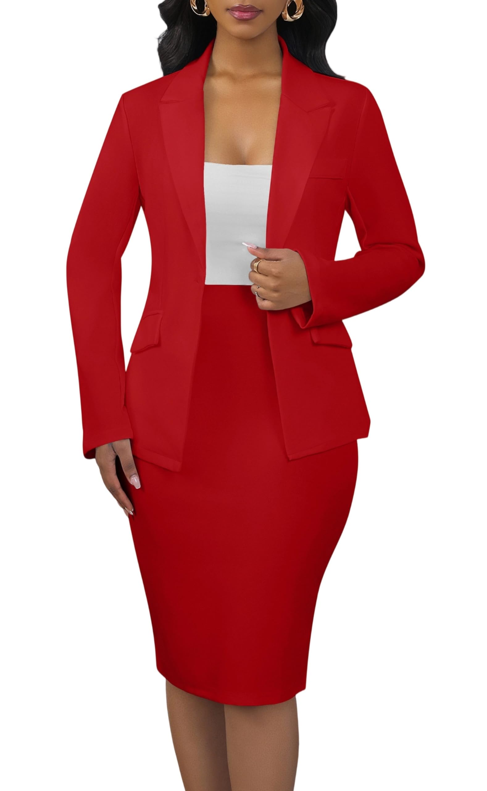 Women 2 Piece Skirt Suit Set Business Professional Blazer Dress Jacket and Pencil Skirts Sets