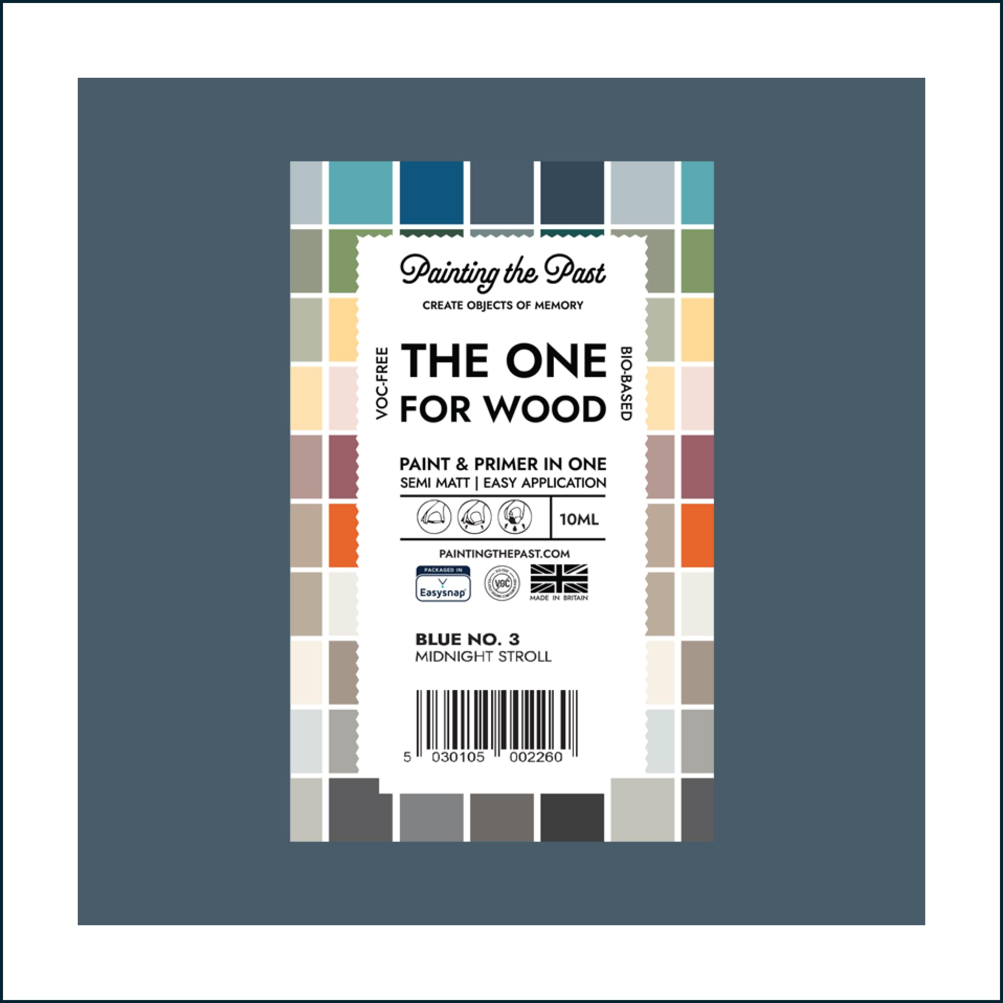 Painting The Past Blue No. 3 Midnight Stroll The One For Wood Paint & Primer 10Ml (Sample) | Semi Matt Finish, Bio-Based & Voc-Free Formula For Wooden Furniture & Surfaces | Durable & Easy Indoor Home Decorating