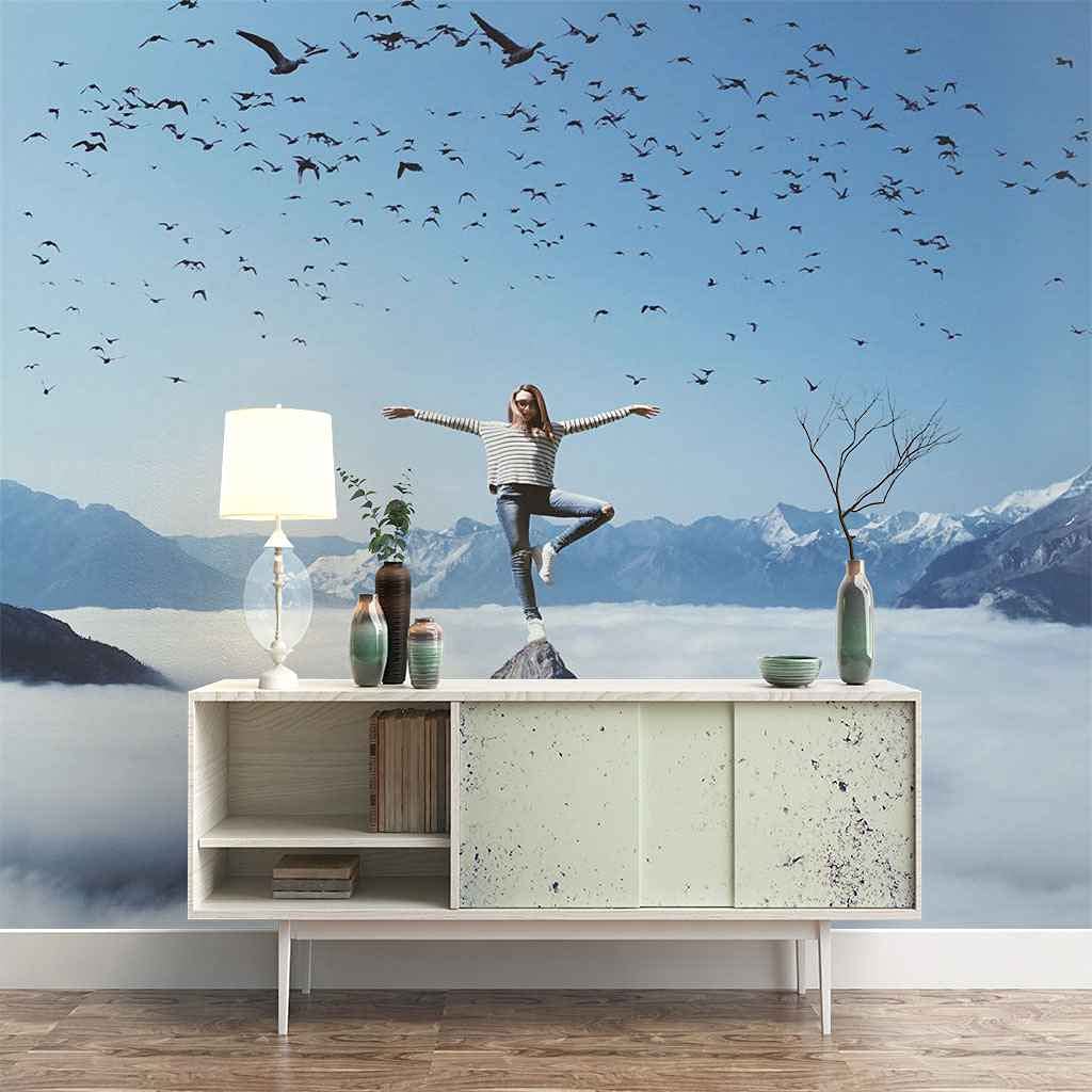 Poster personnalisé femme bleue et grand papier peint 3D autocollant