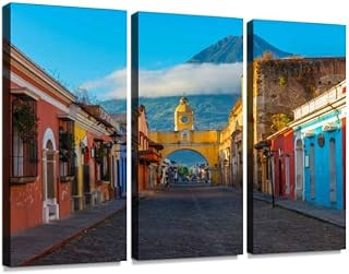 YKing1 Cityscape of Antigua City Guatemala Wall Art Painting Pictures Print On Canvas Stretched & Framed Artworks Modern Hanging Posters Home Decor 3PANEL