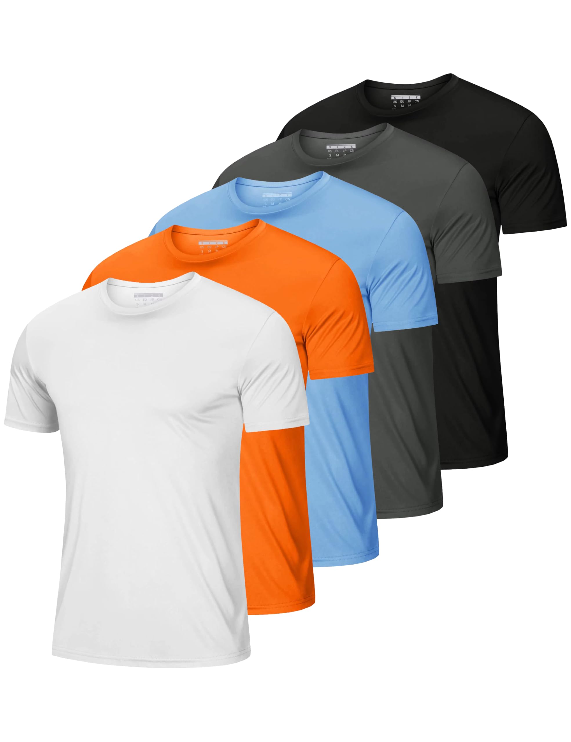 MAGCOMSEN 5 Pack Men's Short Sleeve UPF 50+ Shirts Dry Fit Athletic Rash Guard Workout Running Swim Gym Performance Tshirts