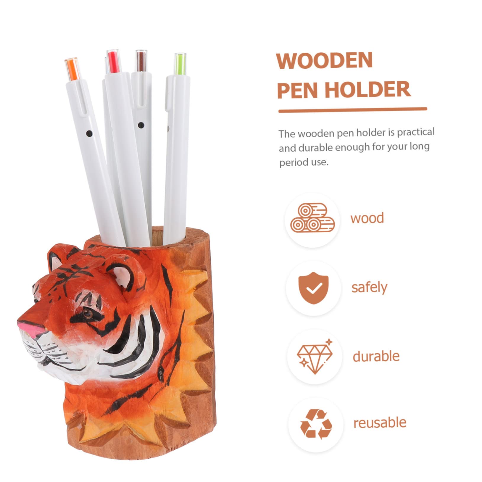 Operitacx 2stücke Tiger Design Stiftehalter Aus Holz Multifunktionaler Schreibtisch-organizer Für Stifte Bleistifte Und Zubehör Für Büro Schule Und Zuhause Kreatives Deko-element Für