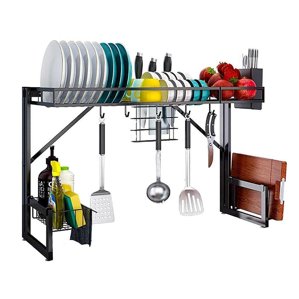 OGMOYT Dish Rack Over The Sink Dish Drying Rack Black 201 Stainless Steel Kitchen Drain Rack Tableware Drainer Organizer 2 Sizes Anti-Rust / 86.7 * 31.3 * 53.4Cm