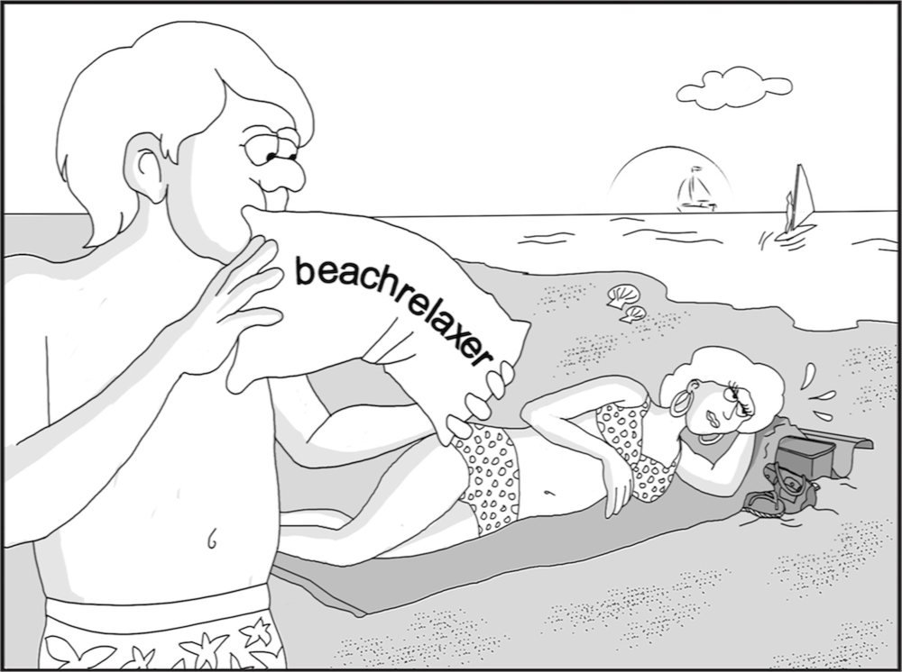 Sandori Strandtuch Beach Relaxer mit aufblasbarem Kopfkissen, das Frottee Strandlaken in der Farbe Streifen Blau Weiss hat die Maße 80x185cm
