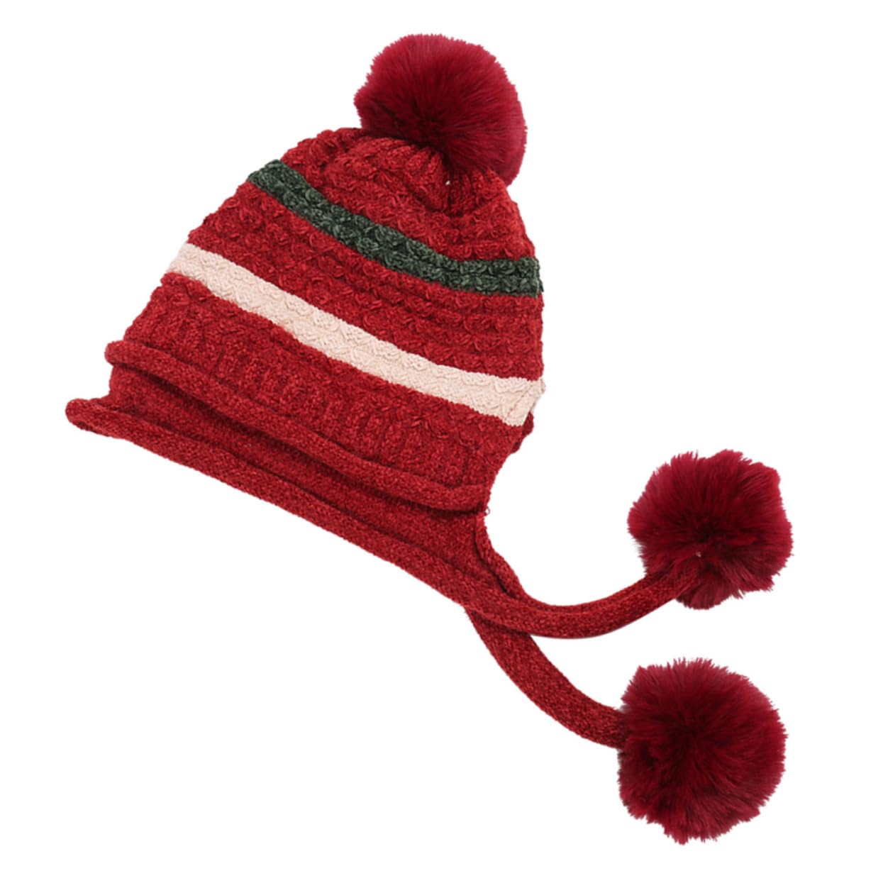 LIFKOME 3piezas Gorro De Esquí De Lana Para Mujeres Pompón Sombrero y Para Actividades Invierno Rojo