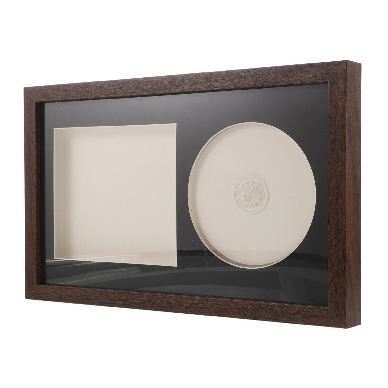 Wooden Vinyl Record Display Frame with Hollow Design Standing Wall-mountable CD Album Cover Holder for Desk Display Stand Music Album Showcase for Home And Office