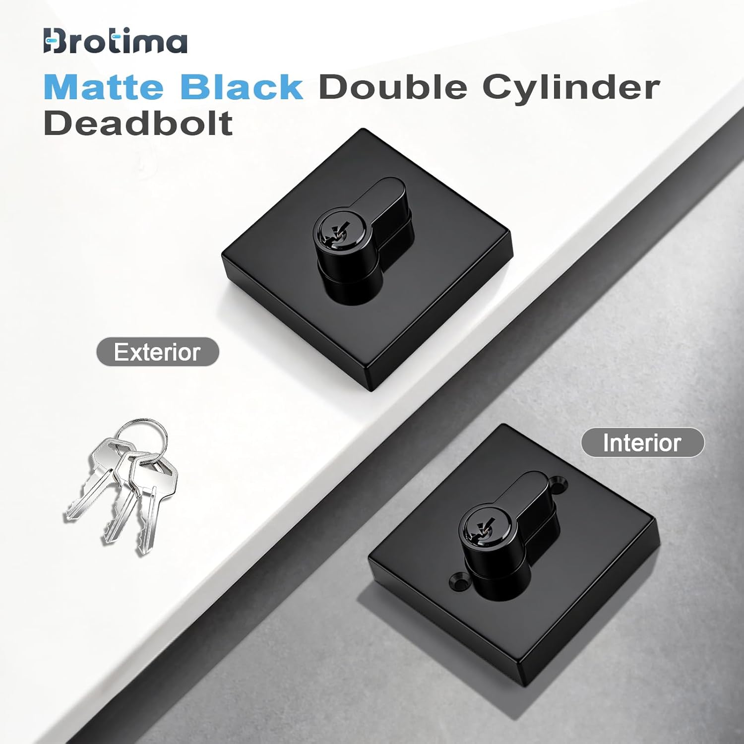 2 Pack Keyed Alike Double Cylinder Deadbolts Flat Black, Keyed Both Side Deadbolt Lock with Same Keys,Black Interior & Exterior Door Hardware (for Entrance Lock and Front Gate)